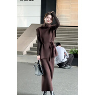小紅書(shū)爆款歐洲站2025秋冬溫柔風(fēng)氣質(zhì)名媛套裝裙高級感洋氣馬甲半 咖色馬甲+打底衫+半身裙腰帶 S 均碼