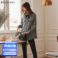 Olrain歐芮兒千鳥(niǎo)格子襯衫女裝秋冬寬松顯瘦時(shí)尚英倫風(fēng)設計感上衣 千鳥(niǎo)格（第二批次） S