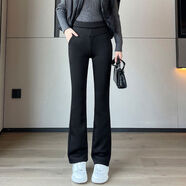 紫淑黑色微喇褲女高腰修身垂感休閑褲秋冬百搭喇叭褲顯瘦顯高潮流 黑色-九分 【不加絨】 M