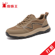 蜘蛛王男鞋運動(dòng)鞋時(shí)尚潮流網(wǎng)面透氣輕便防滑耐磨跑步休閑鞋子男 土黃色 38