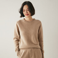 鄂爾草原鄂爾多市產(chǎn)25新款低領(lǐng)雙股加厚山羊絨衫女圓領(lǐng)短款純色毛衣寬松針 高雅駝 L