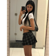 奉希浪漫法式復古格紋西裝半身裙女秋冬新款性感辣妹低腰百褶超短裙子 格紋 XS