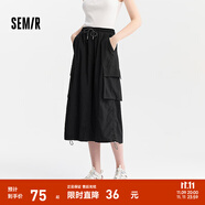 森馬（Semir）半身裙女復古風質感松緊腰夏季潮酷街頭設計感抽繩工裝裙美式 黑色90001 XL 170/74A