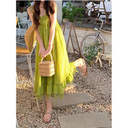 波西米亞風(fēng)綠色流蘇吊帶連衣裙2025夏設(shè)計(jì)感小眾無(wú)袖裙子 綠色長(zhǎng)裙 L L推薦105-115斤