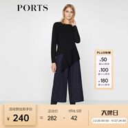 PORTSPorts寶姿女裝 新品不規則下擺純色長(cháng)袖毛衣LV9K418DXF003 黑色 S