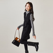 塔馳密司（touchmiss）裙子中長(cháng)款2025冬季新款簡(jiǎn)約背心短裙加厚綿羊毛V領(lǐng)無(wú)袖連衣裙女 黑色 M