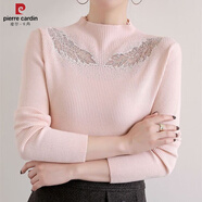 皮爾卡丹秋冬韓版性感鏤空鑲鉆針織衫女套頭毛衣彈力網(wǎng)紗繡花蕾絲打底衫女 淺粉色3016 M 建議80-105斤