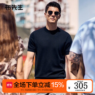 布先生明星同款可機(jī)洗毛T羊毛短袖毛衣男士針織打底衫 【圓-領(lǐng)】鋼琴黑 2XL (185)