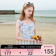 三彩2025夏季新款網(wǎng)紗吊帶裙立體花朵荷葉邊A字裙長(cháng)裙F