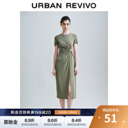 UR夏季新款女裝時尚設(shè)計感扭結(jié)開衩修身連衣裙UWH740032 橄欖綠 S