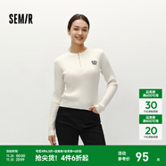 森馬（Semir）毛衣女冬季短款半開(kāi)襟刺繡修身套頭衫女生休閑簡(jiǎn)約風(fēng)顯瘦上衣 米白10301 M