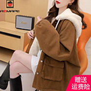 AEMAPE加絨加厚連帽牛仔外套2025新款秋冬季韓版時(shí)尚百搭寬松慵懶風(fēng)上衣 咖啡色 S 建議體重85-100斤