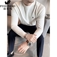 富貴鳥(niǎo)（FUGUINIAO）潮牌時(shí)尚簡(jiǎn)約刺繡長(cháng)袖T恤男士冬季秋衣純色圓領(lǐng)體恤打底上衣 白色 M
