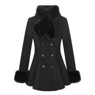 羅哥的羊毛卷秋冬季收腰A擺毛毛領(lǐng)毛呢外套連衣裙氣質(zhì)顯瘦A字裙 黑色 S S