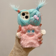 喆煒毛絨diy發(fā)夾怪獸iPhone15手機殼適用蘋(píng)果14/13promax可愛(ài)卡通12搞怪11粉色卡通新款絨布毛茸 綠發(fā)怪獸 iPhone 15 Pro Max