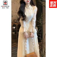 AEMAPE新中式氣質(zhì)立體蝴蝶旗袍連衣裙女裝秋冬新款白色仙氣高端國風(fēng)裙子 連衣裙[收藏店鋪優(yōu)先發(fā)貨] M 建議[95-105斤]