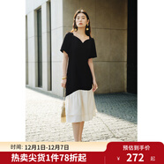 獨束大碼女裝【黑標系列】2024夏精致派對法式撞色魚(yú)尾短袖連衣裙 赫本黑 3XL (尺碼：5)