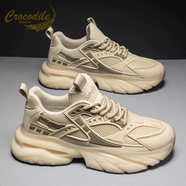鱷魚(yú)恤男鞋秋季爆款網(wǎng)面隱形內增高10cm厚底冬季休閑運動(dòng)黑武士老爹潮鞋 卡其 39