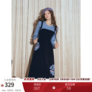 兩三事梵高假兩件針織連衣裙女2025秋冬季新款復古長(cháng)袖裙子默染時(shí)分 藏藍色-y L