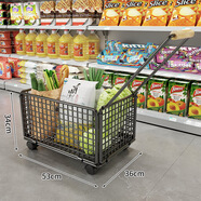 超市購物筐帶滑輪采購籃水果手提籃零食加厚便利店超市 大號升級拉桿-黑色