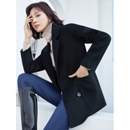 鹿王（KING DEER）西裝領(lǐng)羊毛呢子外套女2025秋冬新款韓版寬松雙面羊絨大衣女 黑色 S