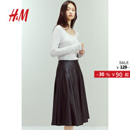 H&M女裝T恤2025秋季新款法式修身圓領(lǐng)蕾絲邊長(cháng)袖打底衫上衣1272126 混淺灰色 XS 155/80