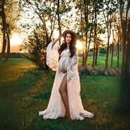 俏博萊2025波西米亞風(fēng)孕婦蕾絲V領(lǐng)高腰連衣裙孕婦攝影寫(xiě)真拖 M 白色