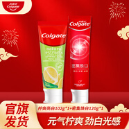 高露潔密集煥白牙膏 美白牙齒清新口氣 清潔口腔亮白家庭組合 超值】密集煥白 120g*1支 +檸爽102g