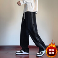 Foss Phil褲子男裝春秋季休閑褲潮牌潮流條紋寬松衛運動(dòng)直筒長(cháng)褲男士青少年 ZX-ZXJRK510黑色 2XL (150斤-165斤)