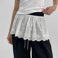 白色刺繡花邊疊穿裙簾2024新款韓版高腰層次感半身短裙女迷你屁簾 白色 S S