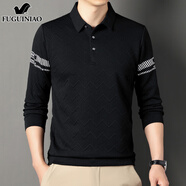 富貴鳥(niǎo)白色長(cháng)袖t恤男士休閑上衣服2025年春季潮流翻領(lǐng)Polo衫男裝 8809黑色 M 【90-110斤】