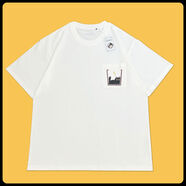 2025涼感短袖T恤春夏季男女圓領(lǐng)落肩寬松口袋貓咪感嘆號 口袋貓咪白 M M165-170130斤以下