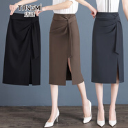 唐謎（TANGMI）設計感時(shí)尚開(kāi)叉毛呢半身裙女冬季2025新款高腰顯瘦氣質(zhì)修身包臀裙 黑色【西裝料】 L (28) (推薦105-115斤)