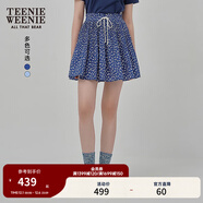 Teenie Weenie小熊女裝半身裙25夏季新款細褶花朵小清新蓬蓬短裙子 藏青色 M