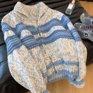 AEMAPE韓系慵懶風(fēng)絕美藍色條紋翻領(lǐng)開(kāi)衫毛衣女2025秋冬新款時(shí)尚上衣潮女 藍色 L 建議105-120斤