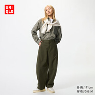 優(yōu)衣庫女裝針織廓形長(cháng)褲/彎刀鐮刀褲子25秋冬新款483722 483722/57深橄欖色 XS