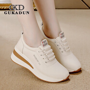 古卡頓（GUKADUN）女鞋一腳蹬時(shí)尚休閑皮鞋2025冬季新款厚底防滑懶人單鞋加絨棉鞋女 米色 38