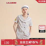 拉拉波波新款文藝海軍風(fēng)格紋西裝T恤女時(shí)尚減齡重工亮片潮短袖D20A-WSXW12 灰格紋 S