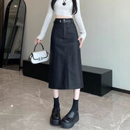 苜戈高腰直筒皮裙半身裙女秋季2025新款中長(cháng)款開(kāi)叉顯瘦a字包臀一步裙 黑色3161皮長(cháng)裙（無(wú)腰帶） S  建議80-95斤