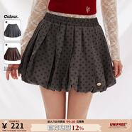 UNIFREE大碼條紋波點(diǎn)毛呢半身裙韓系新品復古高腰通勤百褶短裙花苞裙 灰色 S