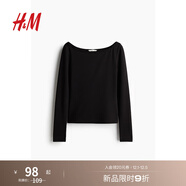 H&M女裝T恤2025年秋季新款一字領(lǐng)顯瘦氣質(zhì)休閑長(cháng)袖打底上衣1267582 黑色 M 165/96