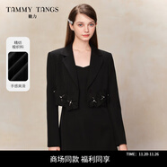 糖力商場(chǎng)同款 2025春秋新款釘珠立體花裝飾短款西裝外套女 黑色 （釘珠立體花裝飾） M （建議105-120斤）