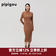 皮皮狗冬季新款斜翻領(lǐng)羊絨連衣裙長(cháng)袖時(shí)尚簡(jiǎn)約插肩袖針織長(cháng)裙 124駝色 M