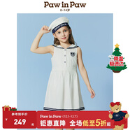 PawinPaw卡通小熊童裝25年春夏新款女童女寶海軍領(lǐng)無(wú)袖百褶連衣裙