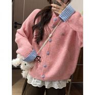 鹿王戀雪韓系翻領(lǐng)長(cháng)袖毛衣外套女秋冬季新款小眾慵懶風(fēng)顯瘦針織開(kāi)衫上衣 樹(shù)莓粉 L 建議95-115斤