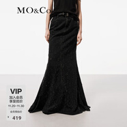 MO&Co.半身裙鐳射破洞高腰棉質(zhì)牛仔魚(yú)尾裙酷颯反差長(cháng)裙摩安珂 牛仔黑色 XS 155