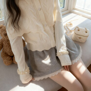 森女部落甜美風(fēng)蕾絲花邊純色高腰短褲女2025新款簡(jiǎn)約百搭休閑褲冬 灰色短褲 L