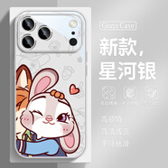 美十美分（MSMF）瘋狂動(dòng)物城適用蘋(píng)果手機殼情侶卡通創(chuàng  )意貼貼朱迪尼克玻璃男女款一對全包防摔保護套 【玻璃星河銀】朱迪-BL5109Y iPhoneX/XS