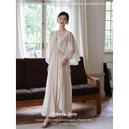 Fdress寄信氣質(zhì)紫色定位印花壓褶長(cháng)裙莫代爾打底裙兩件套連衣裙 淺杏兩件套現貨48小時(shí)160以下不 S S全程監控發(fā)貨