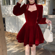 伊莉雅復古v領(lǐng)公主裙 秋季新款清新甜美可愛(ài)風(fēng)高級感裙YL23670LL 紅色 XL